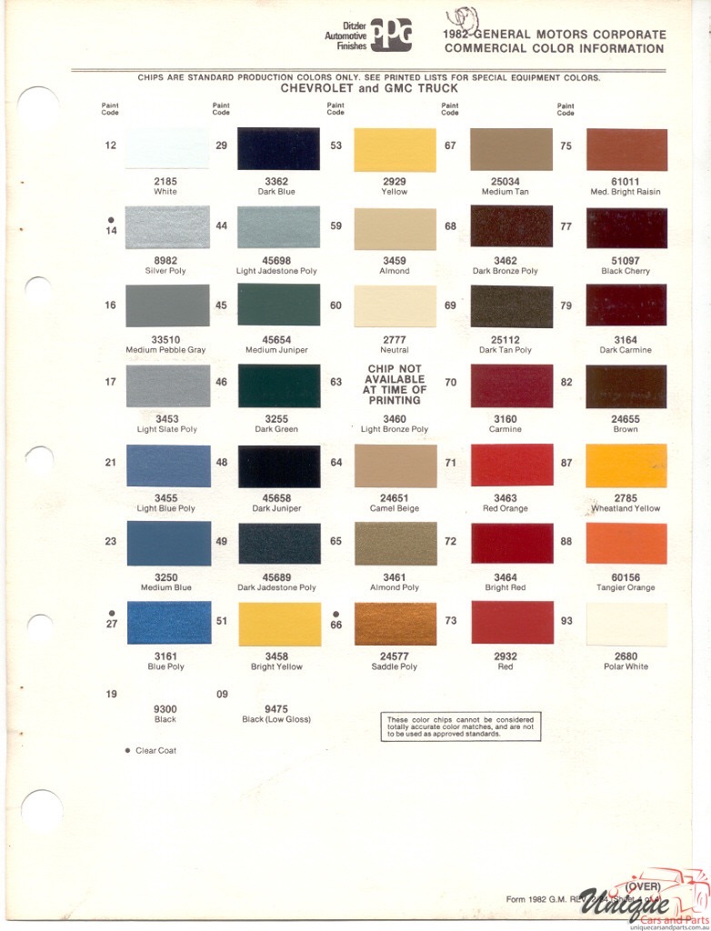 1982 GMC Truck Paint Charts PPG 1